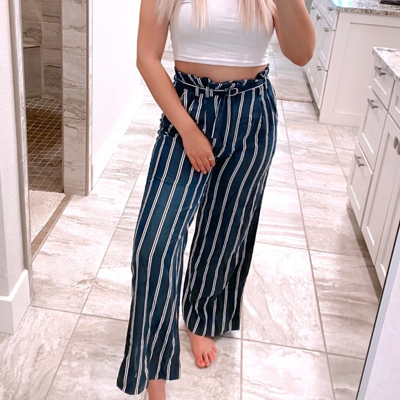 Express Pants - express wide leg high rise striped pants